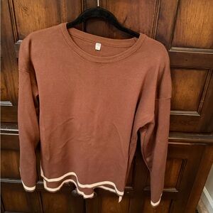 Brown Sweater with Cream Trim